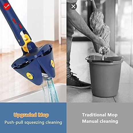 Blue Squeezing Triangle Cleaning Mop – 360° Deep Cleaning Made Easy